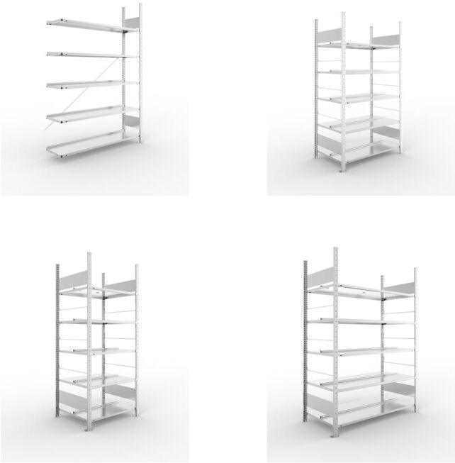 Meta Set Büro-Anbauregal S3 COMPACT, 1850x1250x300 mm mit 5 Böden + Büroregal S3 COMPACT, 1850x1000x600 mm doppelseitig mit 5 Böden + Büroregal S3 COMPACT, 1850x1250x600 mm doppelseitig mit 5 Böden + Büroregal S3 COMPACT, 1850x750x600 mm doppelseitig mit 