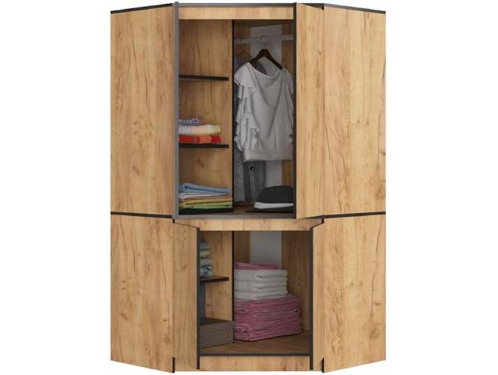 BDW - Eckschrank Schlafzimmer - Kleiderschrank Groß - Schrank 100 cm breit, 180 cm hoch - Eckkleiderschrank mit Kleiderstange und Einlegeböden - Kleiderschrank Handwerkliche Eiche
