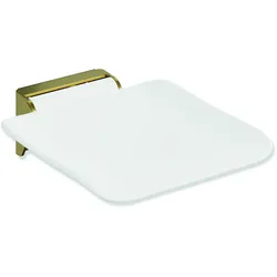 HEWI Klappsitz System 900, mobil, PVD, 350x415 mm, Sitzfläche weiß, Farbe Gold gebürstet