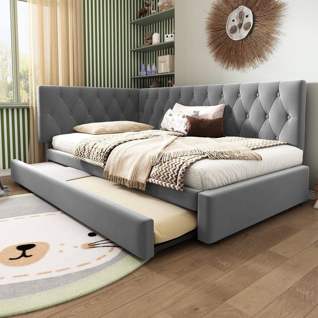 Canora Grey Upholstered Single (3') Velvet Daybed Grey 83cm H X 105cm W X 202cm L