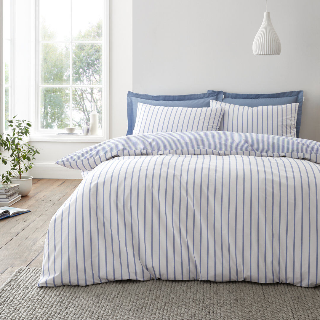 Bianca Cotton Hampton Stripe 200 Thread Count Cotton Reversible Duvet Cover Set Blue King