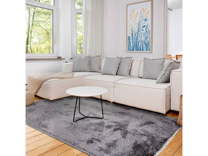 Astra Hochwertiger Teppich Wohnzimmer, Schlafzimmer - Kuscheliger Kurzflorteppich weich - Einfarbiges Flachgewebe für Innen - Teppich Anthrazit, 80x150 cm