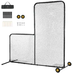 VEVOR L-Typ für Schlägerkäfig 213 x 106 x 213 cm Baseball- und Softball-Sicherheitsschirm Körperschutz Tragbarer Schlagschirm mit Körperschutz & Tragetasche & Rädern, Softball-Pitching-Netz Schwarz