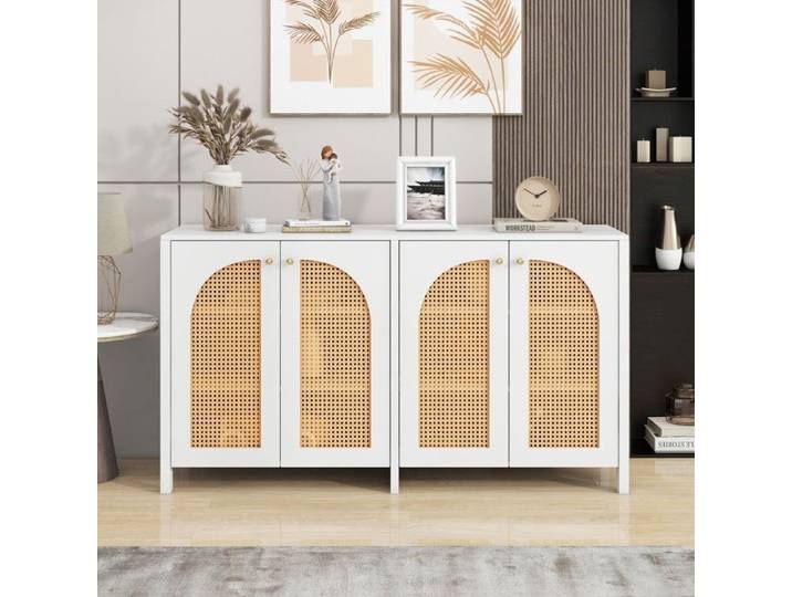 URBAN MEUBLE Buffet élégant blanc en rotin 4 portes