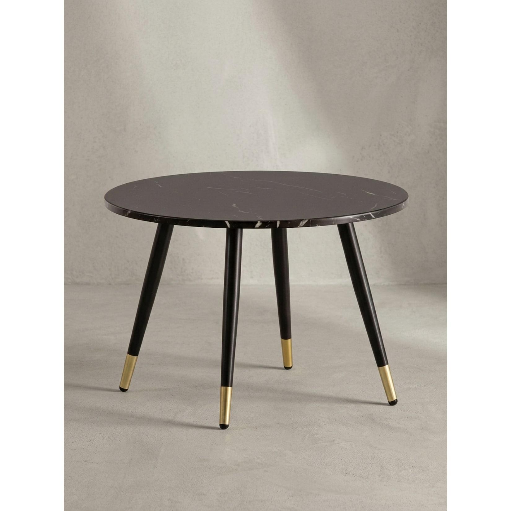 Couchtisch mit Marmor Optik, Modernes Design, Metall-Gestell, Runde Form, Schwarz 60x60x41 cm