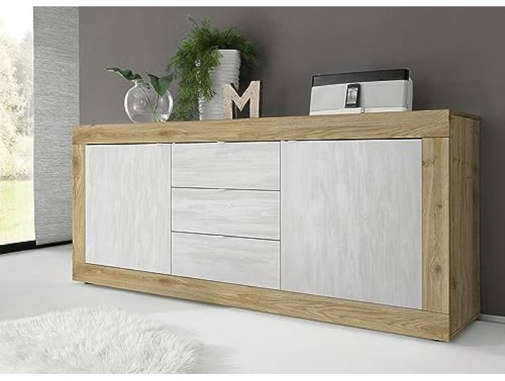 Sideboard >Belinda< in Eiche Cadiz/Weiss - 210x86x43cm (BxHxT)