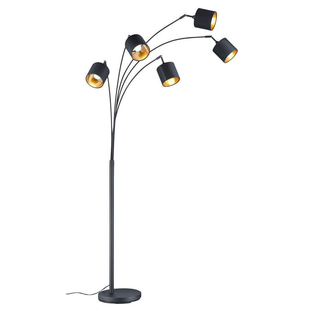 Bogenleuchte, Schwarz, Textil, 200 cm, verstellbare Spotlights, Fußschalter, Lampen & Leuchten, Innenbeleuchtung, Leuchten nach Räumen, Wohnzimmerlampen
