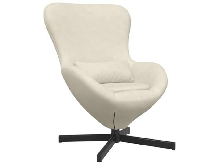 Sessel Ei Creme Samt 63 x 73 x 90 cm drehbar Runde Rückenlehne, schräge Armlehnen, Stahlfüße, 360 Grad Drehung, modernes Design
