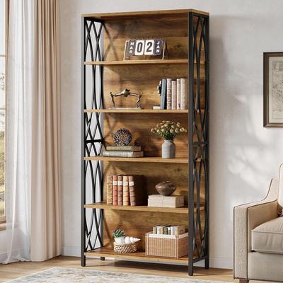 Bluebell "6-Tier Tall Bookshelf, 70.87"" Industrial Bookcase with Geometric Metal Frame & Open Storage Shelves"