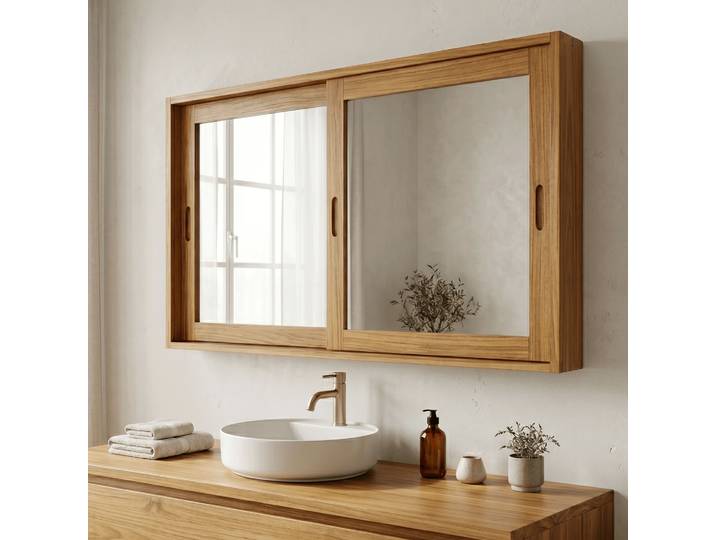 Armoire de salle de bain 120 cm en teck avec miroir