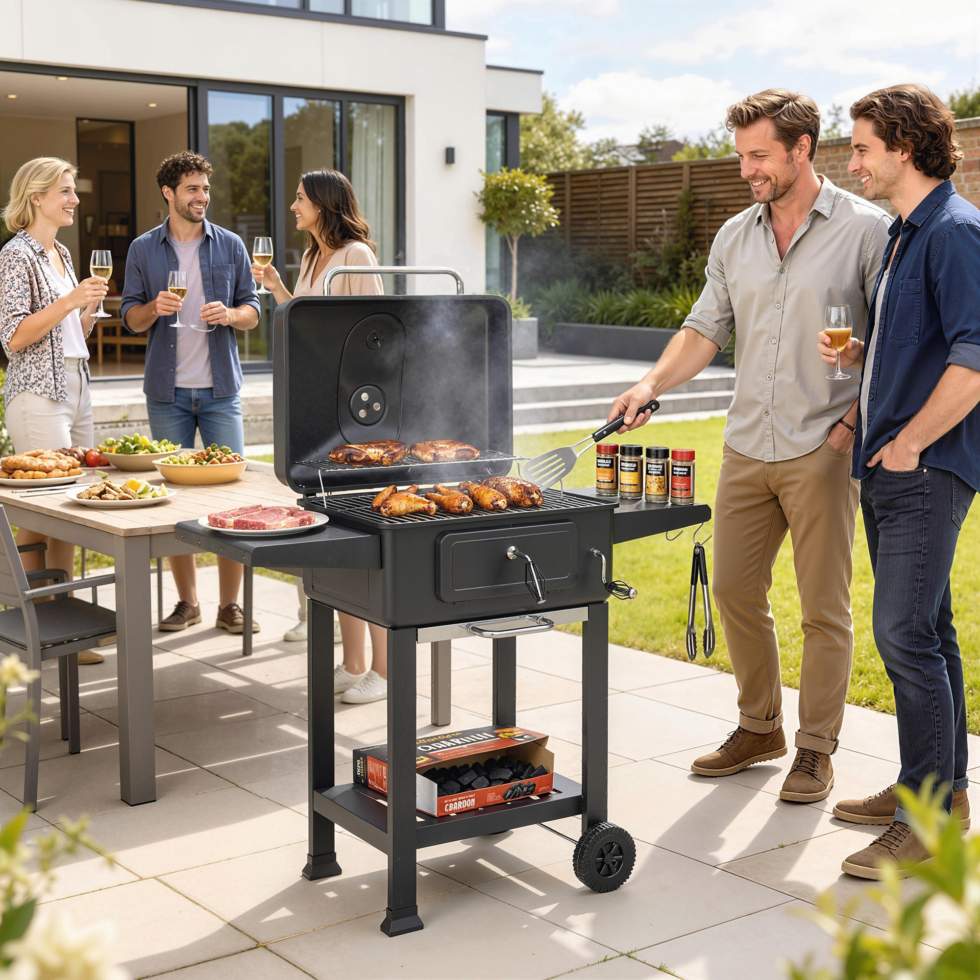 Outsunny Barbecue a Carbone, Affumicatore Portatile con Ventilazione, Termometro e Mensole Laterali, Nero   Aosom Italy