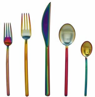 Mepra Due Ice Rainbow 5-piece Stainless Steel w/PVD Titanium Coating Flatware Set