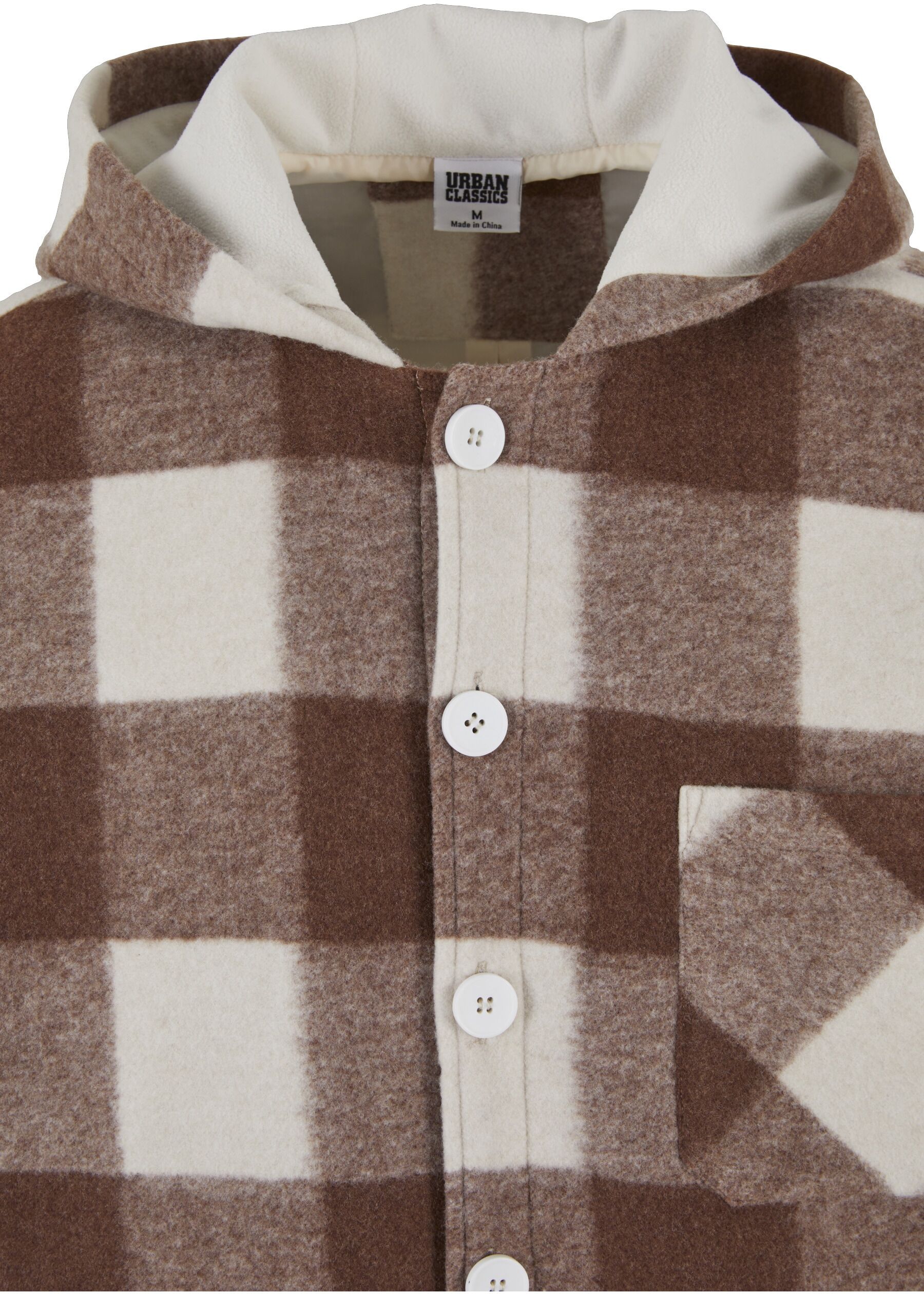 Langmantel URBAN CLASSICS "Urban Classics Big Check Jacket With Hood", Herren, Gr. L, sandweiß, lightrust, 100% Polyester, Mäntel