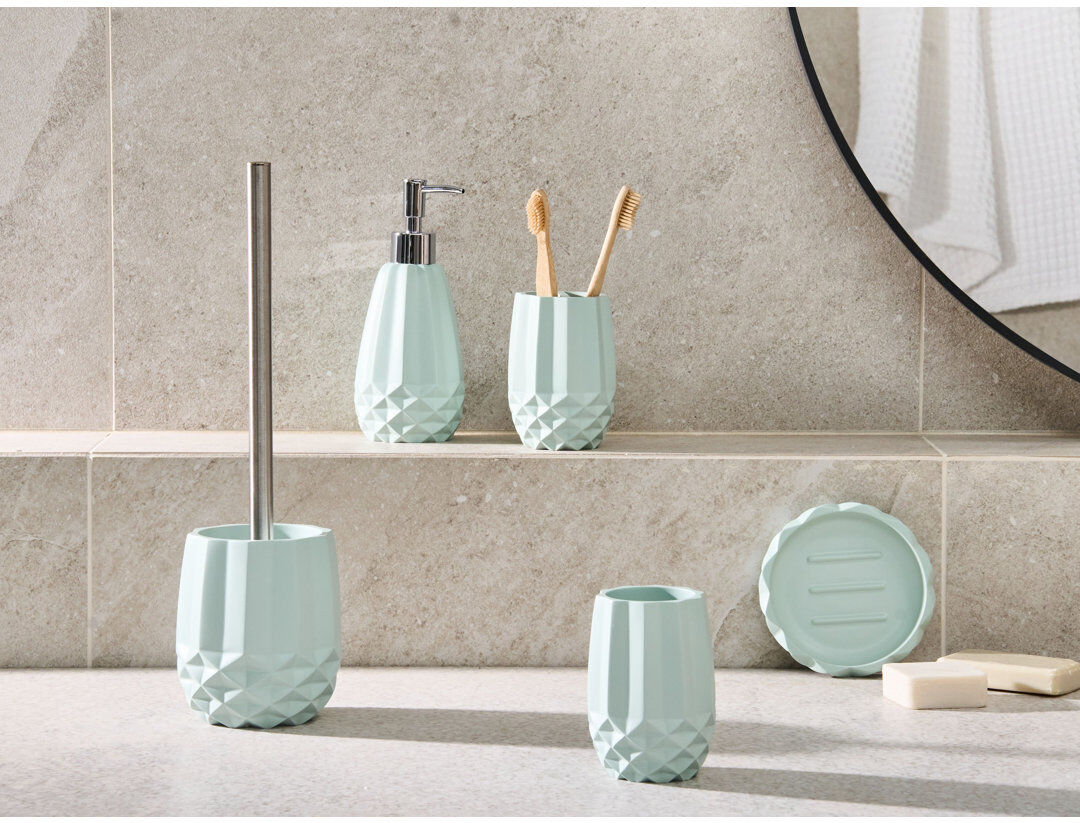 Metro Polyresin Bathroom Accessory Set Bathroom Tray Tumbler Mint Green 36cm H X 11cm W X 11cm D