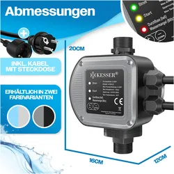 Kesser, Wasserpumpe,  Druckschalter Druckwächter Pumpensteuerung Gartenbewässerung mit Kabel (Gartenpumpe, Hauswasserpumpe)
