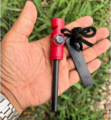 Inspire Daily Merch All Weather Magnesium Fire Starter With Compass For Camping And Survival red
