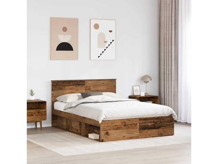SKTQYQO Bettgestell aus altem Holz, 140 x 190 cm Technisches Holz, Kopfteil inklusive, Basis mit festen Latten, maximale Belastung 200 kg