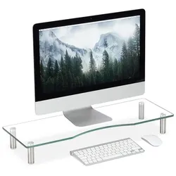 relaxdays Bildschirmständer aus Glas Größe L weiß