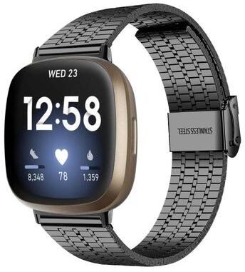 Everyday Crate Fitbit Versa 4 3 Sense 2 Sense Stainless Steel Watch Band Seven Bead Metal Replacement Strap black