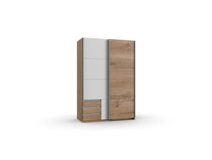 Kleiderschrank Emden Plankeneiche mit Weiß 135 cm Breite ohne Spiegel