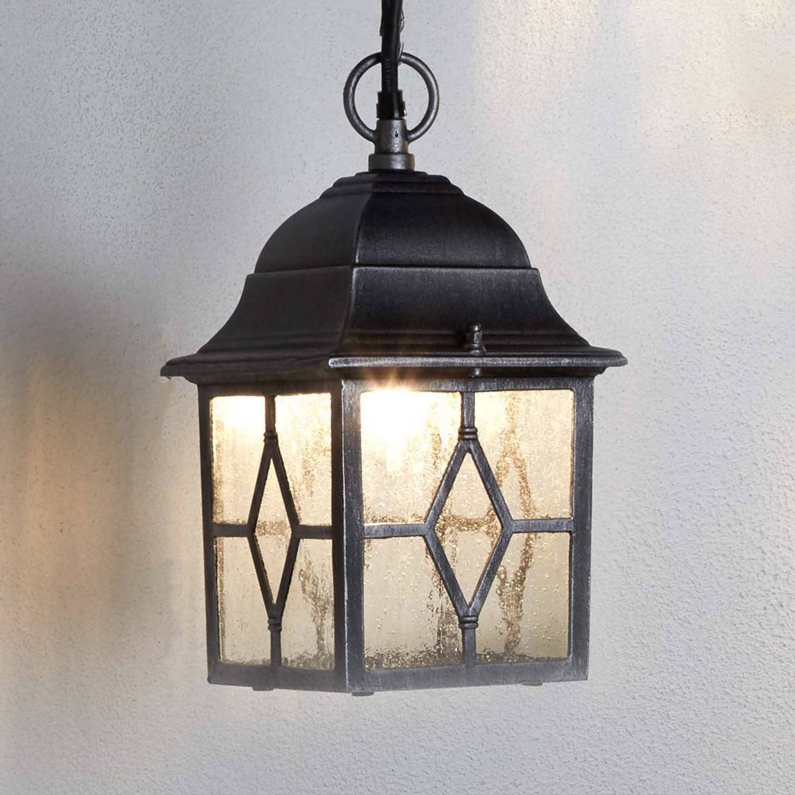 Searchlight Außenhängelampe Genoa mit Bleiglas, alu / grau / zink, Aluminium, Laternenform