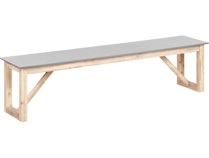 BELIANI 3-Sitzer Gartenbank Grau Beton und Akazienholz 180 cm mit Holzbeinen ohne Lehne Rustikal Industrie Stil Terrasse Out- & Indoor Sitzbank