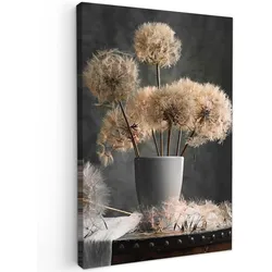 LEINWANDBILD Blumensamen - Löwenzahn - Vase - Stilleben - Blumenstrauß Deko Groß 90x140 cm