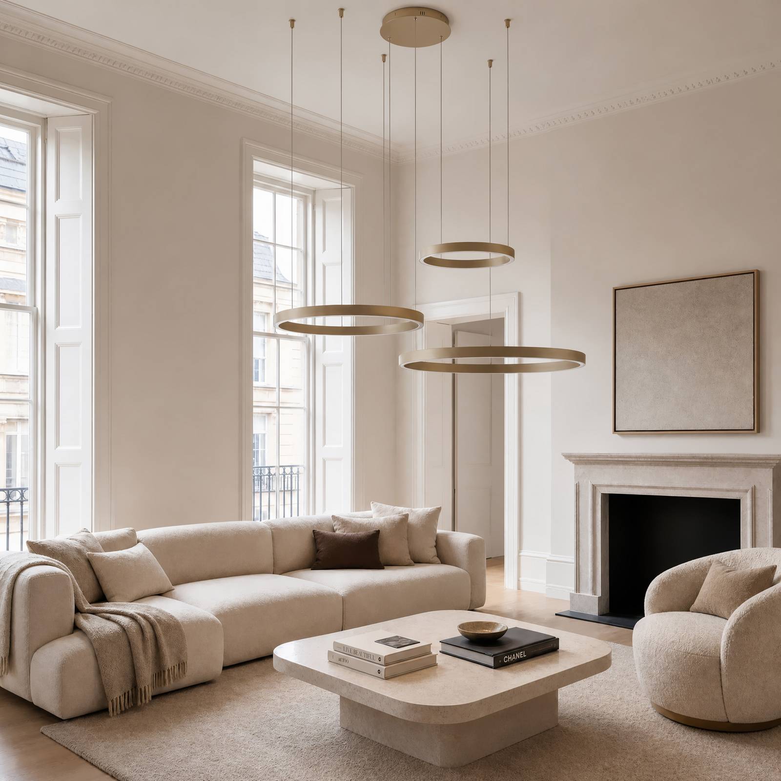 Hängelampe Aureon Quitani, dimmbar, messing / gold, für Wohn- / Esszimmer, Aluminium, Modern