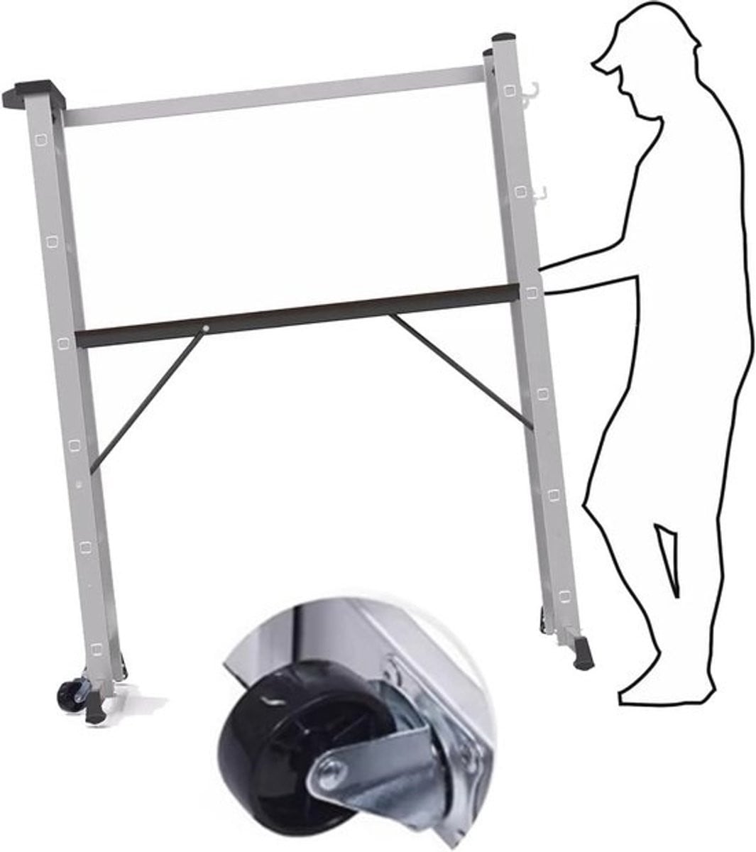 Multifunctionele 4-in-1 ladder met platform en wielen