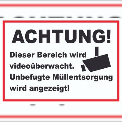 HB-Druck Achtung Videoüberwachung Unbefugte Müllentsorgung wird angezeigt Aufkleber A8 (52x74mm)