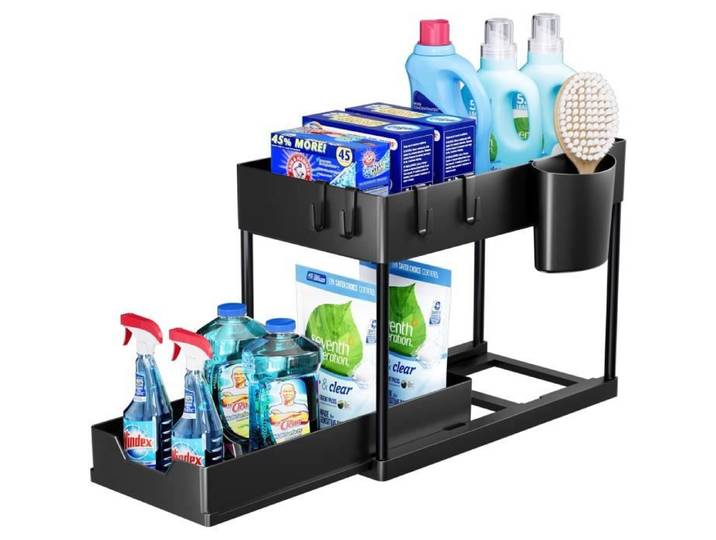 Étagère Rangement Cuisine - MONMECD - Noir - 2 Niveaux Coulissant - Multifonctionnelle Salle de Bain