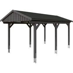 Skan Holz Fichtelberg - Satteldach Einzelcarport Breite 317 cm Gr. 1 - 317 x 566 cm Dachschalung mit Dachschindeln (schwarz) schiefergrau Holzcarport