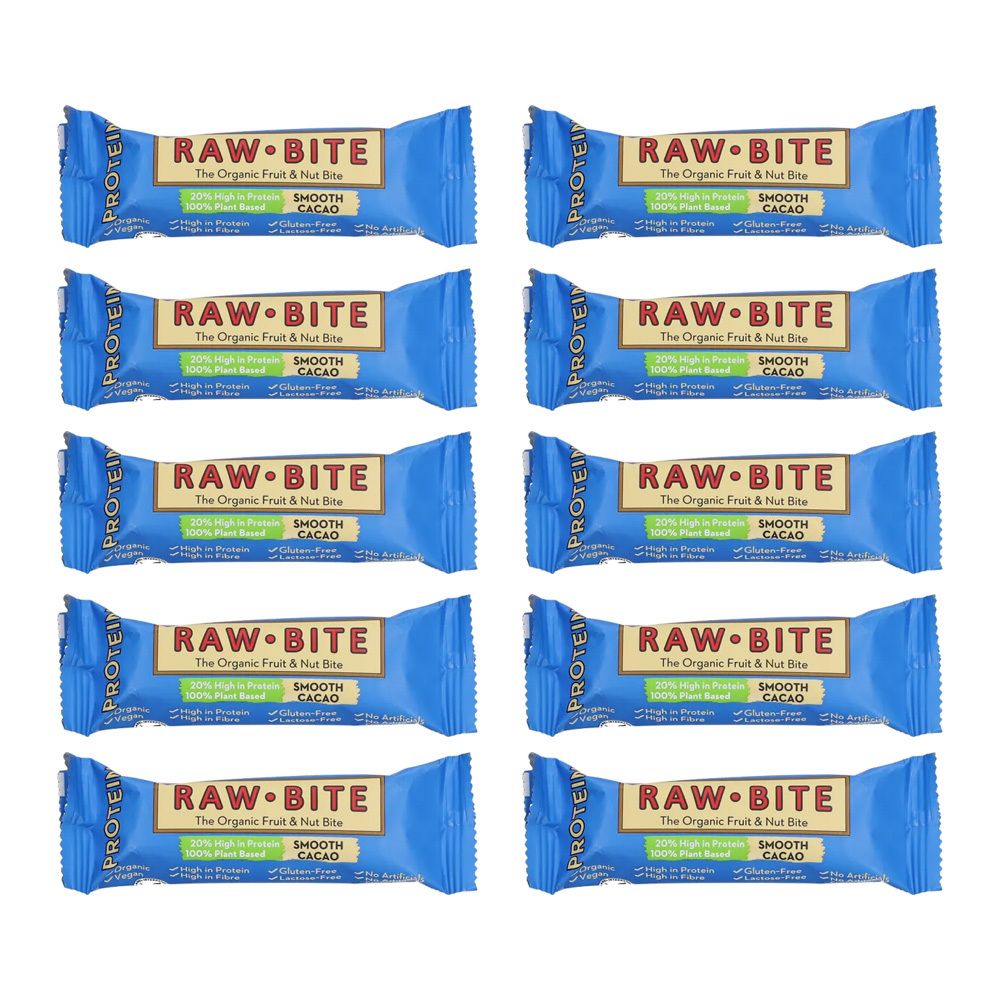 Rawbite - Protein Smooth Cacao Riegel, 45g 10er-Pack 10x45 g Riegel