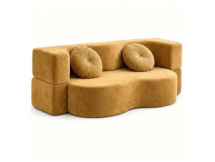 Kchsdool Chenille-Klappsofa, ausziehbare Bodenliege mit 2 Kissen Hochelastischer Schaumstoff, keine Montage erforderlich, komprimiert und vakuumverpackt, flaches Profil(Gelb,200CM)