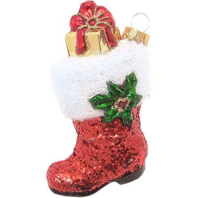 Christbaumschmuck KREBS GLAS LAUSCHA "Santa's Stiefel, Rot, 9cm", rot, B:9,5cm H:8,7cm T:16,2cm, Glas, Weihnachtsbaumschmuck, Christbaumschmuck aus Glas, mundgeblasen, handgefertigt, Figur