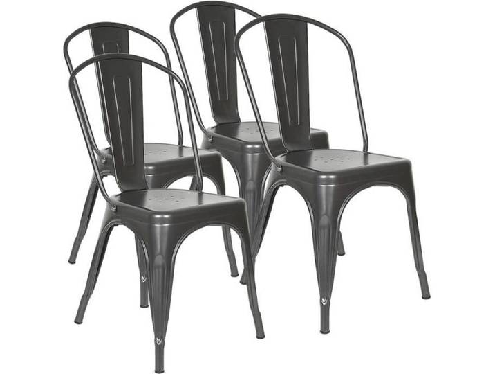 Lot 4 Chaises Industrielles en Métal avec Dossier gris 85 * 45 * 45cm