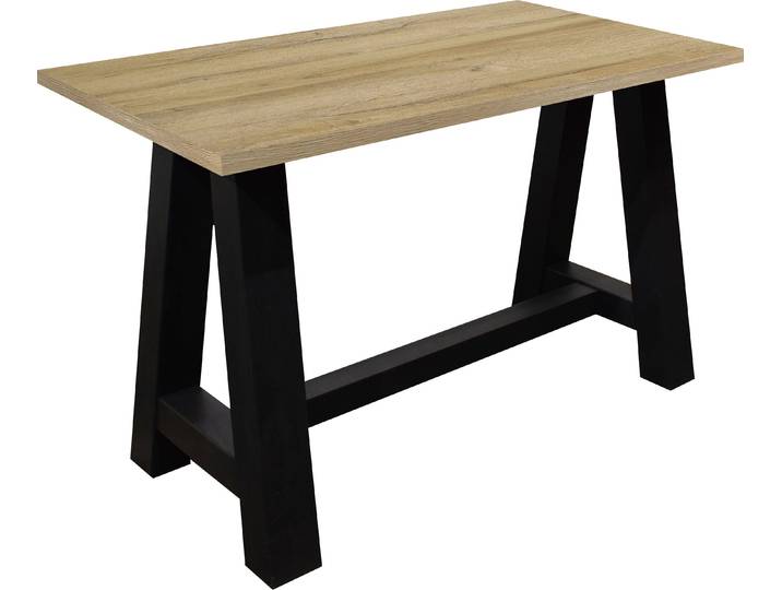Bartisch MÄUSBACHER, braun (schwarzstahl, alteichefarben, schwarzstahl), B:140cm H:105cm T:70cm, Tische, Bartisch, Gestell in A-Form (Breite 120, 140 oder 160 cm)