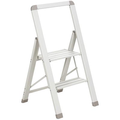 Klapptritt "JOLIE", weiß (beige), B:45,6cm H:85,4cm L:49,7cm, Aluminium, SCHÖNER WOHNEN-KOLLEKTION, Leitern, Klapptrittleiter aus Aluminum mit rutschfesten Füßen