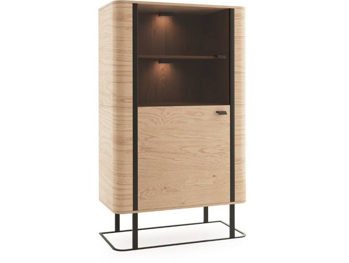 JVmoebel Vitrine Braunes Regal aus Massivholz mit modernen schwarzen Füßen (1-St) Made in Europa