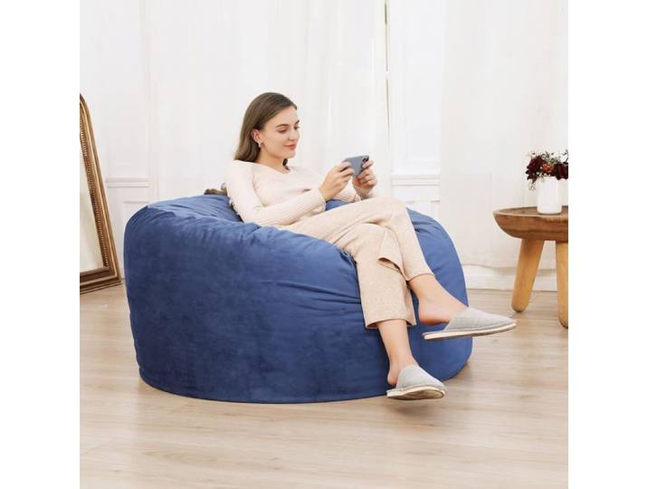 Fauteuil beanbag mousse mémoire forme adulte géant 1.2m microfibre amovible gaming loisirs bleu