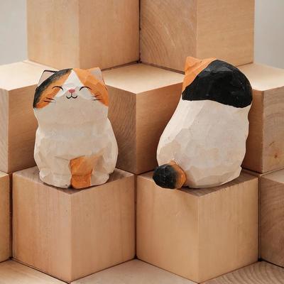Inspire Select Handcrafted Wooden Cat Figurine Cute Kitten Desk Decor & Animal Car Ornament 4
