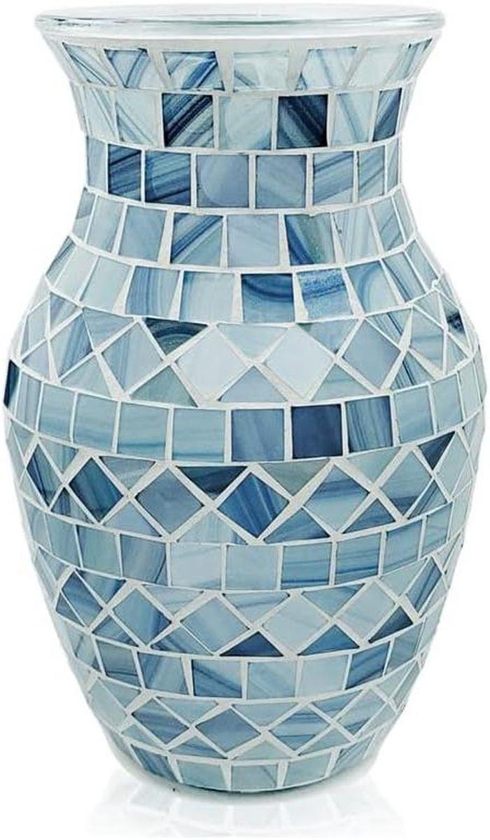 Handgemaakte Mozaïek Glasvaas met Patroon in Koningsblauw, Hoogte: 20 cm