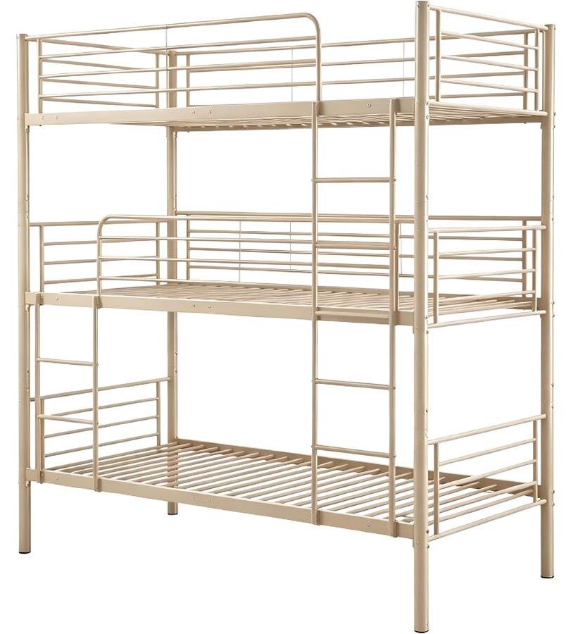 Dreifach-Etagenbett aus Metall "HAVIN" - 90 x 190 cm - Taupe