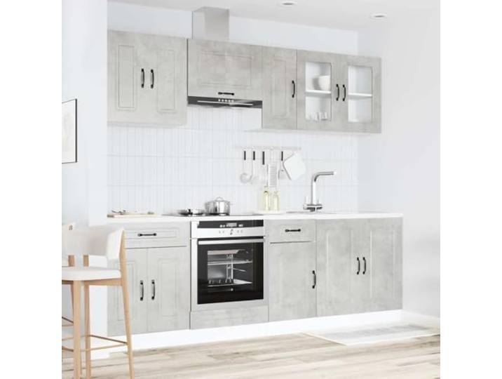 KTHLBRH Kalmar Küchenmöbel-Set, 8-teilig, Grau, Beton Mehrschichtholz und Glas, verstellbare Füße, glatte Oberfläche, leicht zu reinigen