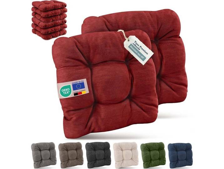 Beautissu Premium Set de 8 Galette Chaise Jardin Extérieur 40x40 cm Rouge – 8 cm Épaisseur – HighLux SK