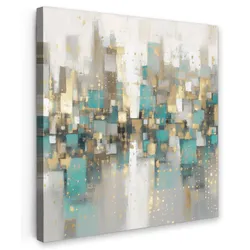 LEINWANDBILD Abstrakt - Blöcke - Gold - Skyline Deko Wohnzimmer 20x20 cm