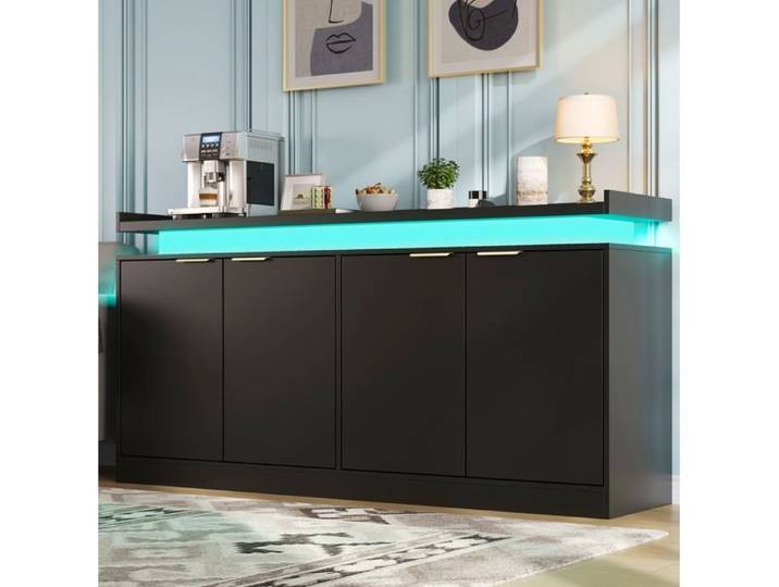 Buffet LED RGB 4 portes IVMEU 160 cm Noir MDF meuble de rangement moderne