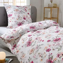 Traumschlaf Seersucker Bettwäsche Fleur lila 200x200 cm + 2x 80x80 cm - lila;weiß