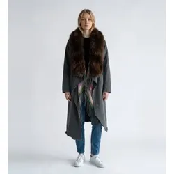 Bazar Deluxe für Damen. S1229 Mantel mit unregelmäßigem grauem Fell (38), Lässig, Wolle
