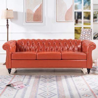 Upholstered Rolled Arm Chesterfield 3-Seater Sofa.